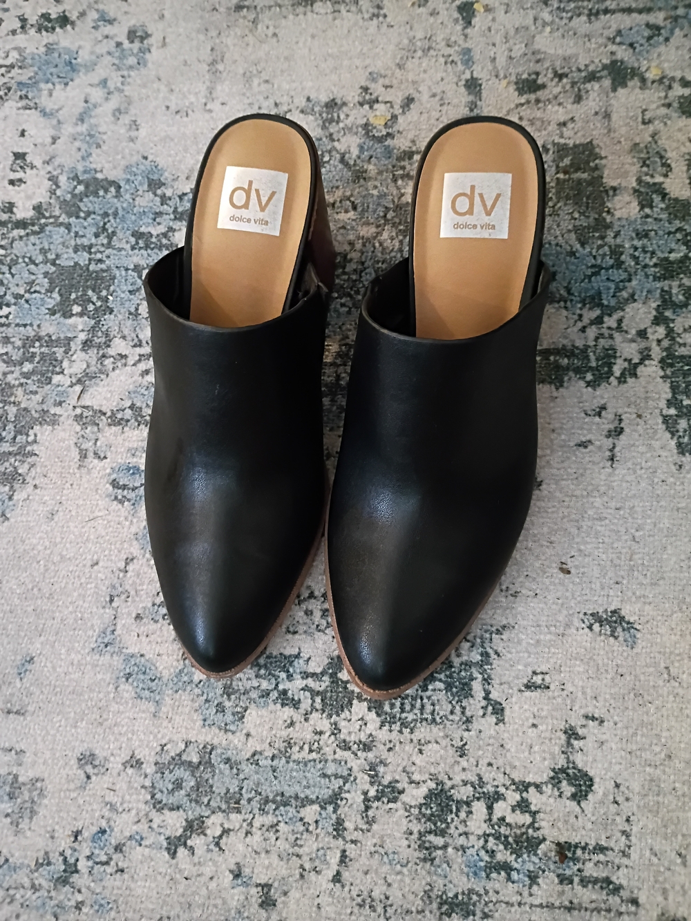 Dolce Vita Black Pointed Leather Mules Size 9